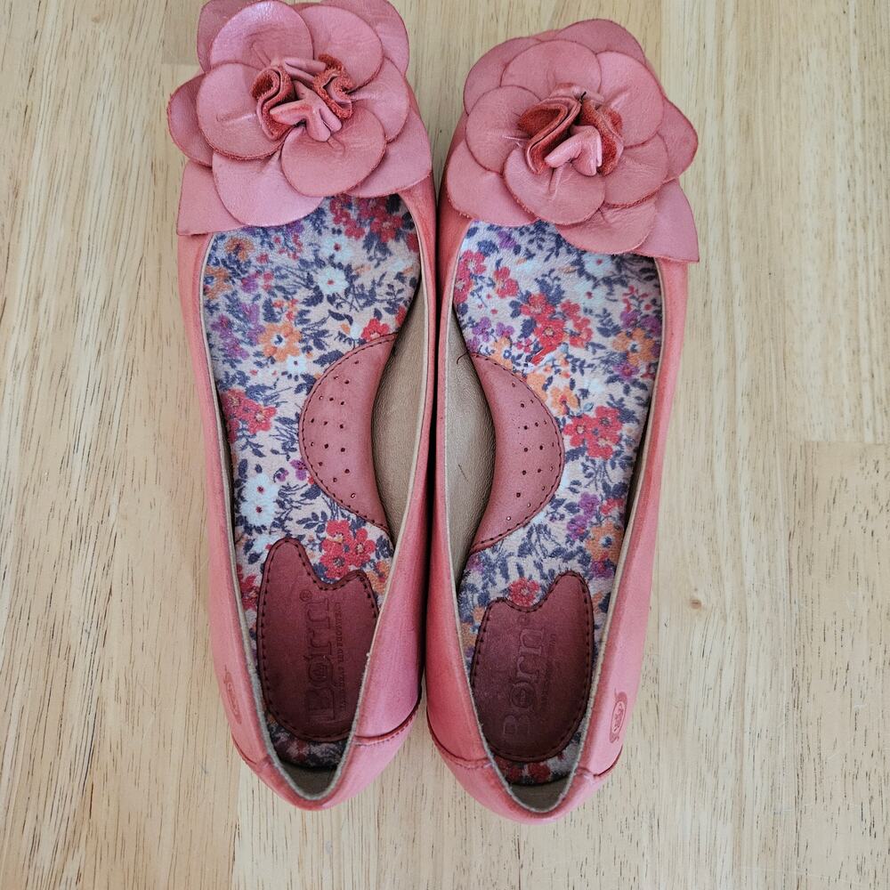Born Julianne Coral Pink Leather Floral Rosette Ballet Flats Sz 6 - Picture 4 of 10
